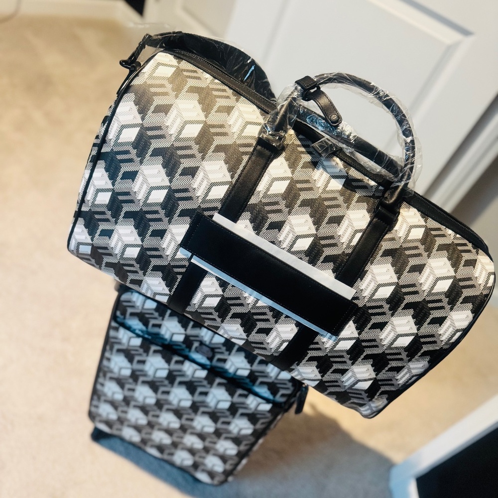 Brand New MCM  BLACK/WHITE CUBIC MONOGRAM CANVAS LUGGAGE SET
